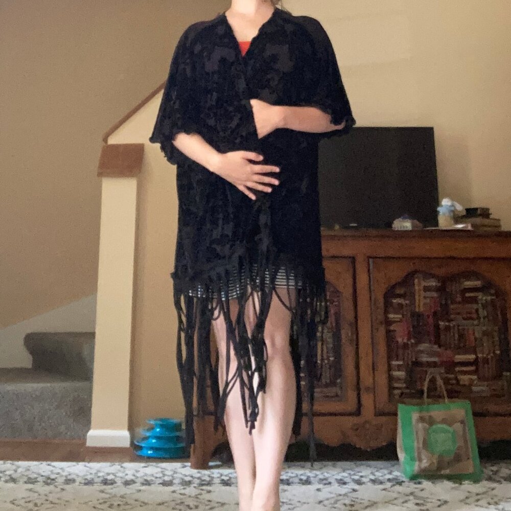 VO Clothing Black Velvet Damask Duster, Long Cardigan